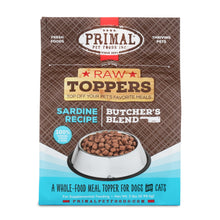 Load image into Gallery viewer, PRIMAL RAW TOPPERS BUTCHER&#39;S BLEND SARDINE DOG 2LB
