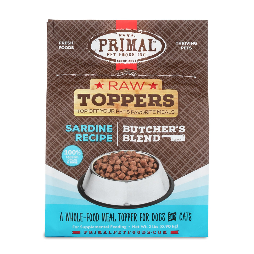 PRIMAL RAW TOPPERS BUTCHER'S BLEND SARDINE DOG 2LB