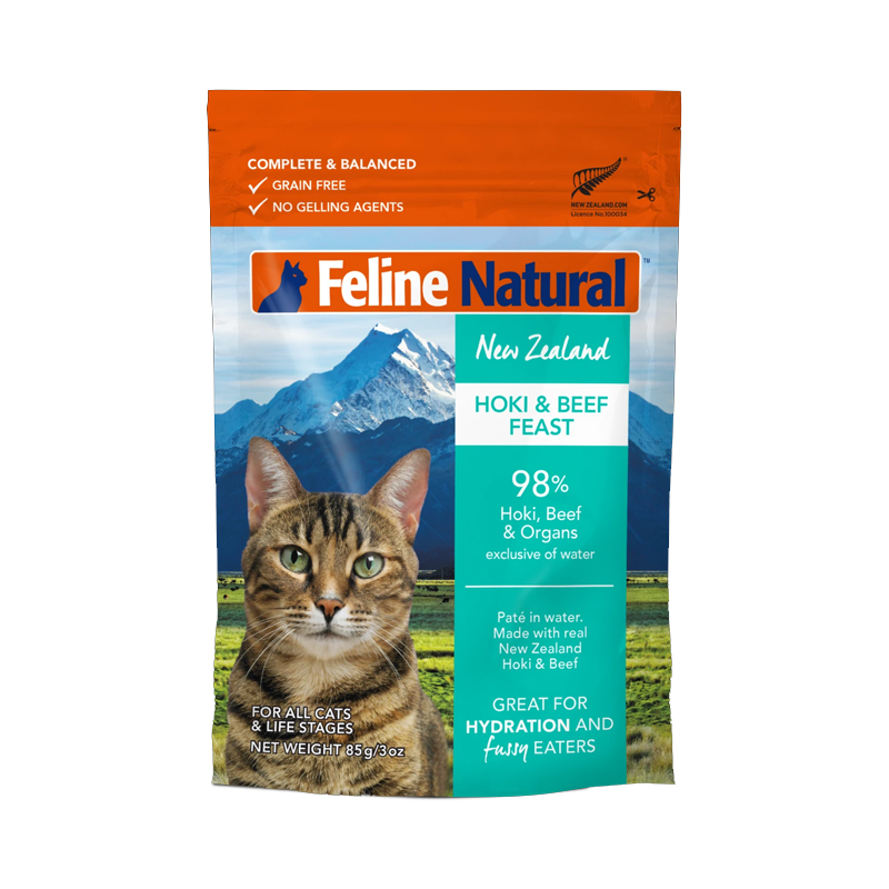 FELINE NATURAL BEEF/HOKI POUCH 3OZ