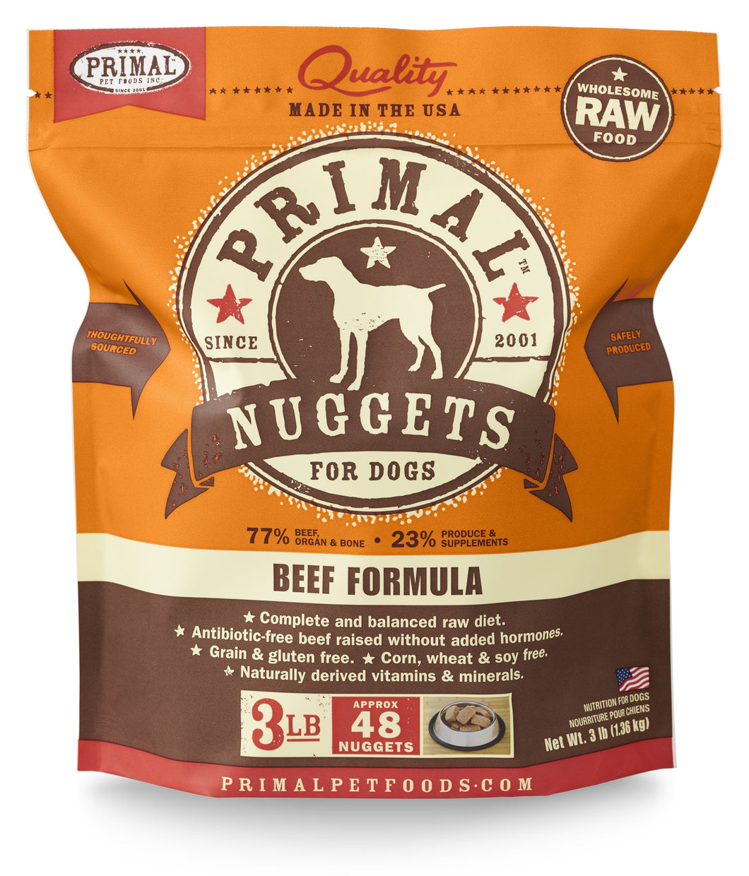 PRIMAL RAW FROZEN BEEF NUGGETS DOG 3LB