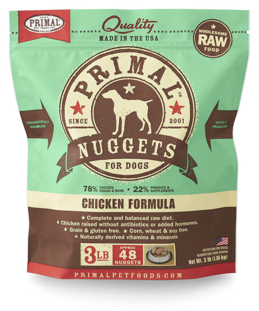 PRIMAL RAW FROZEN CHICKEN NUGGETS DOG 3LB