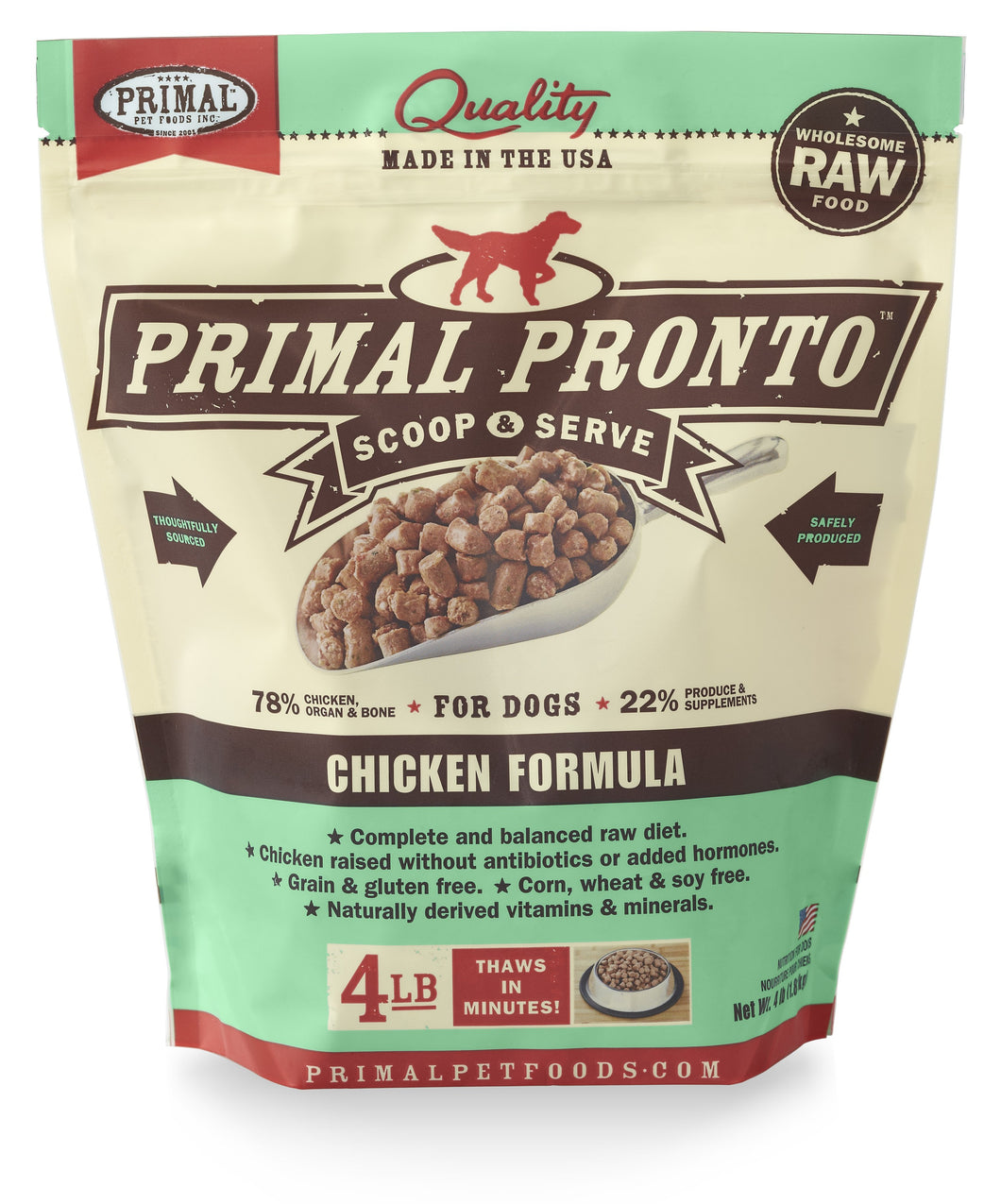 PRIMAL RAW FROZEN PRONTO CHICKEN DOG 4LB