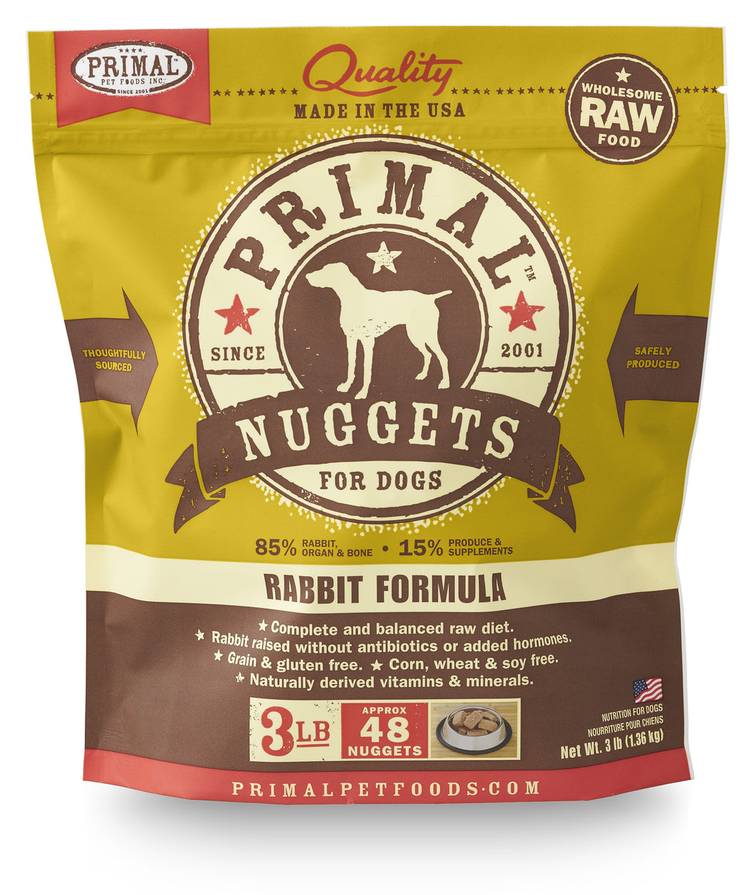 PRIMAL RAW FROZEN RABBIT NUGGETS DOG 3LB