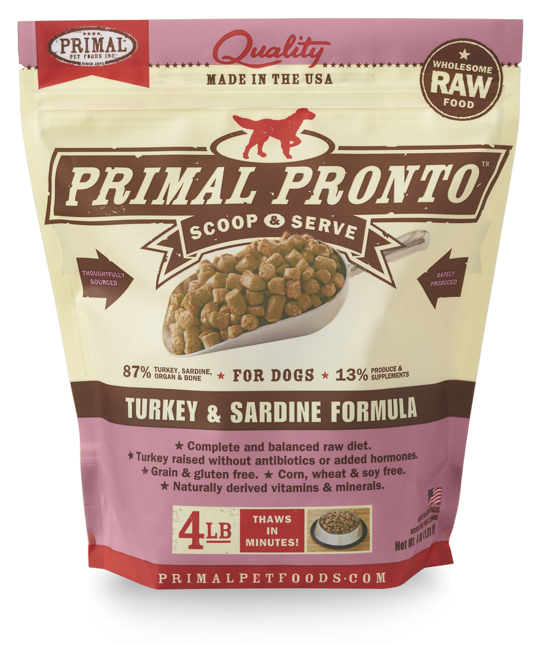 PRIMAL RAW FROZEN PRONTO TURKEY SARDINE DOG 4LB