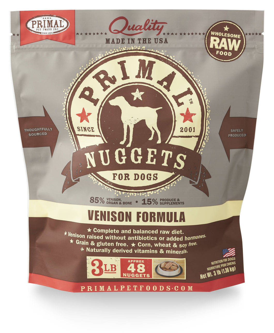 PRIMAL RAW FROZEN VENISON NUGGETS DOG 3LB