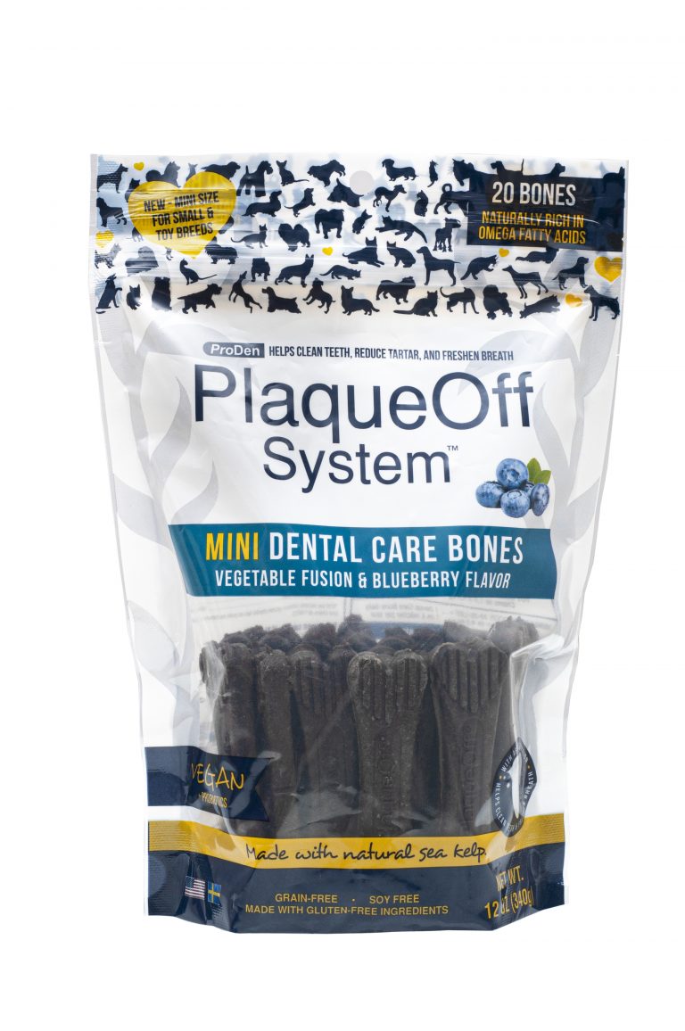 PLAQUEOFF DENTAL BONES MINI VEGGIE/BLUEBERRY 17OZ