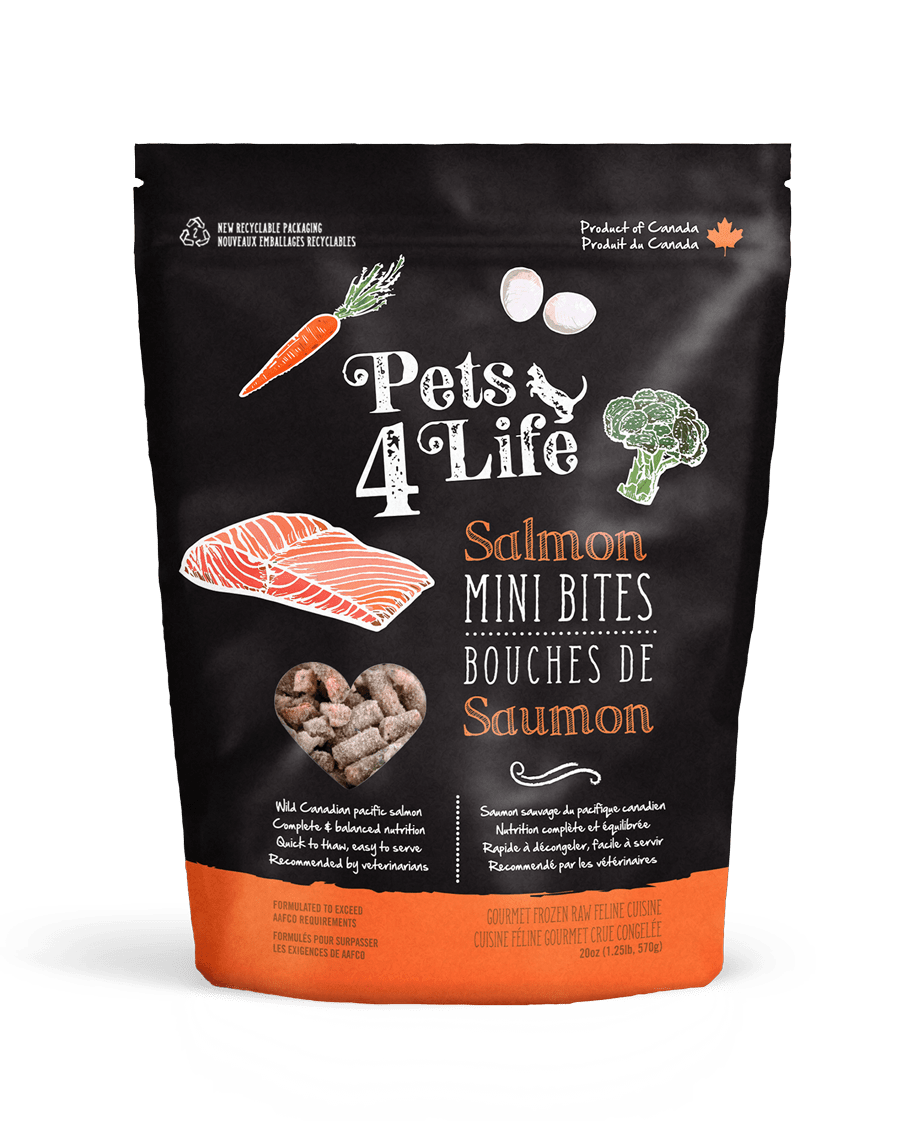 PETS 4 LIFE RAW CAT SALMON MINI BITES POUCH 1.25LB