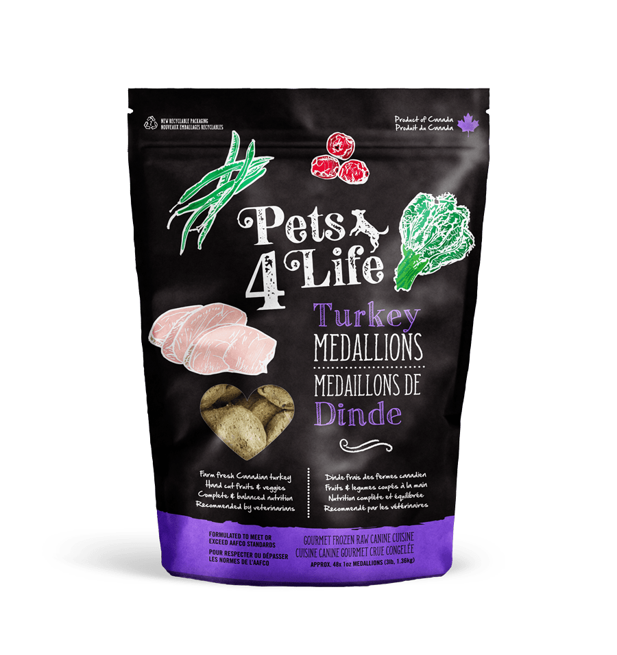 PETS 4 LIFE RAW DOG TURKEY MEDALLIONS 3LB
