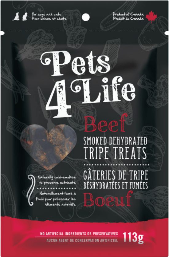 PETS 4 LIFE SMOKE BEEF TRIPE BITES 113G